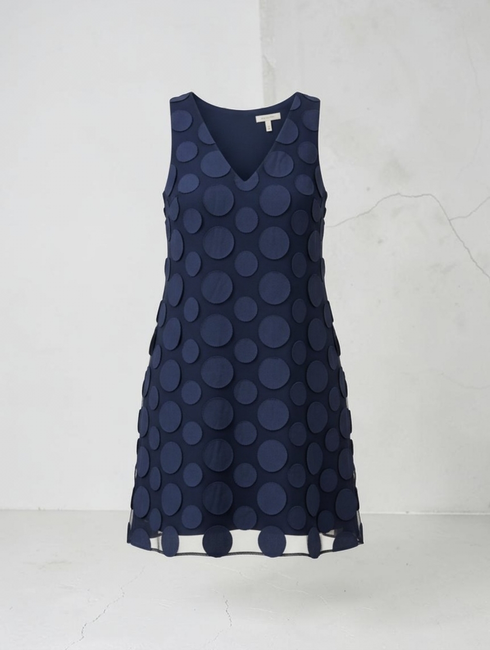 Nwt  Glamour Size 10  Navy V-Neck Polka Dot Shift Dress.